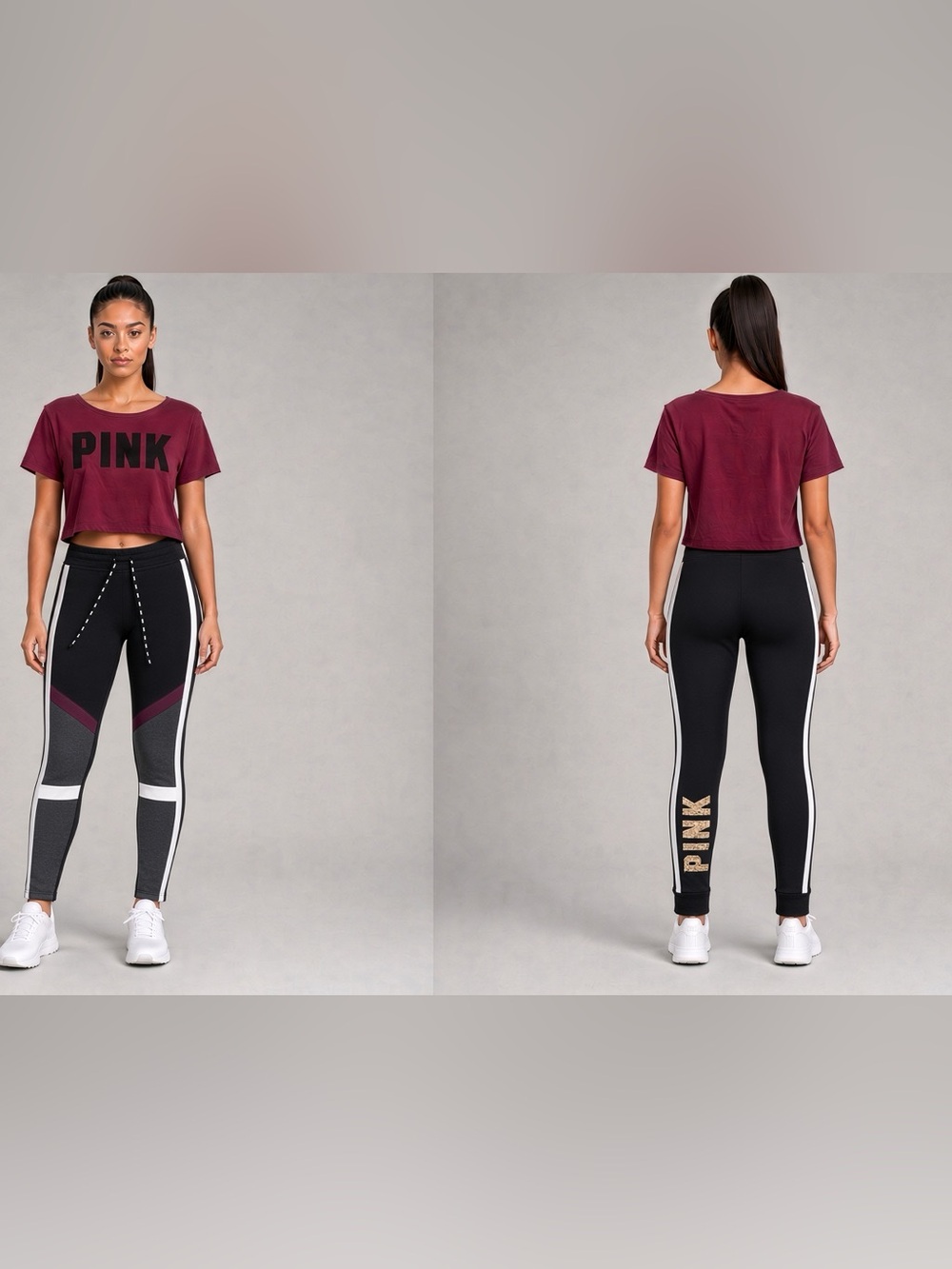 PINK Victorias Secret McBling 2PC Set Maroon Off Sholder Cropped Top Joggers (M)
